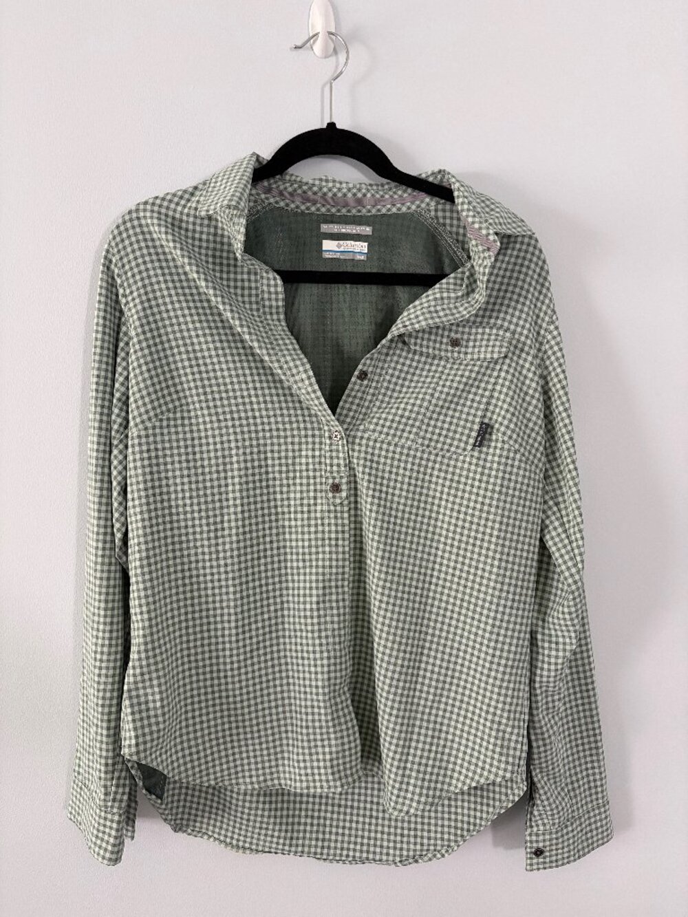 Columbia Green Plaid Sun Protection Hiking Shirt UPF Outdoor Medium